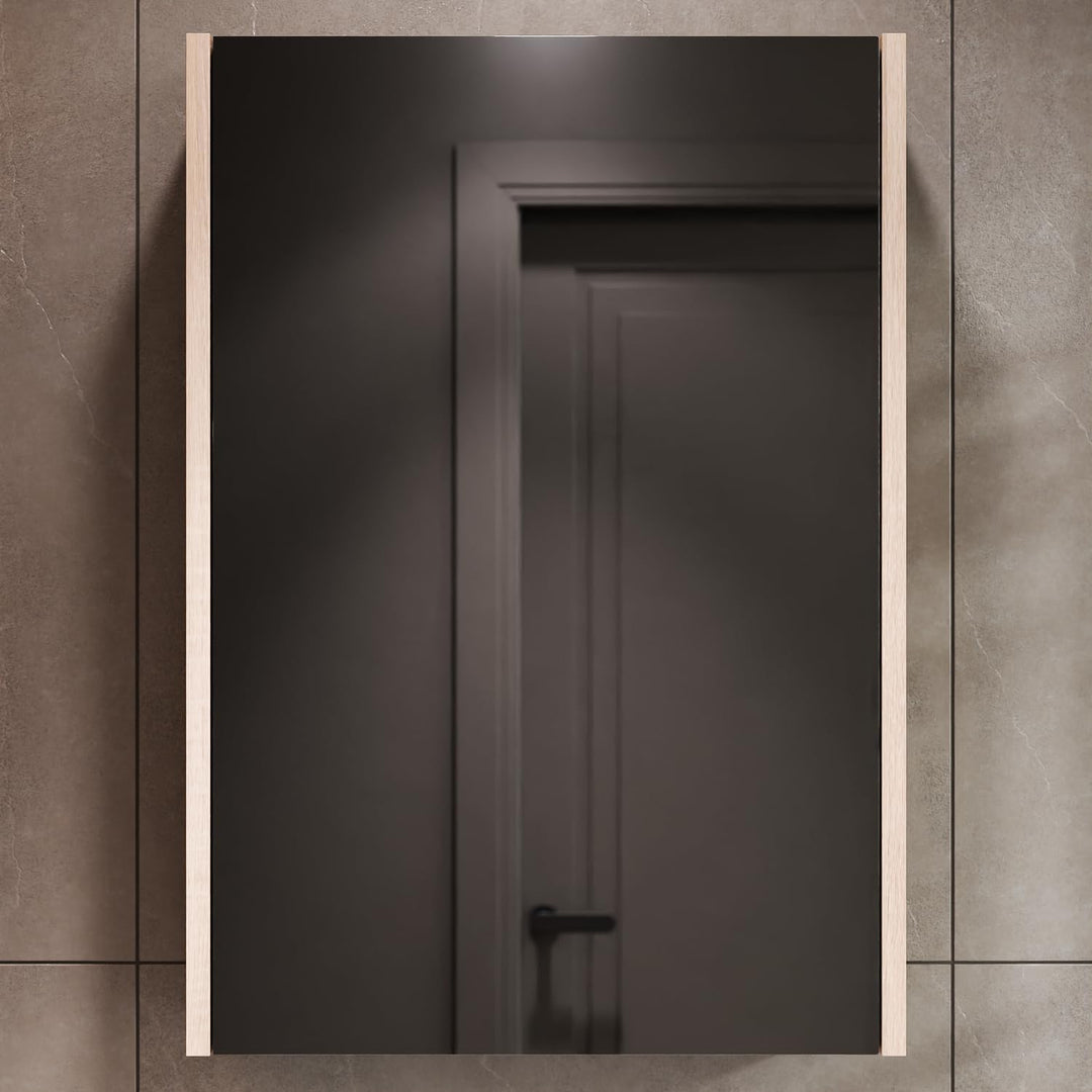 Planetmöbel Spiegelschrank in Sonoma Eiche Breite 50cm, Badspiegel Hängeschrank mit Softclose Schran