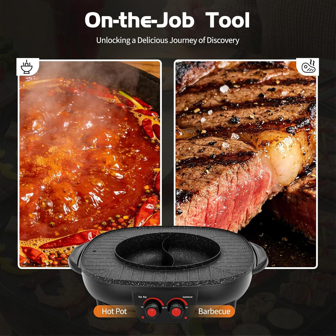 2100W Hot Pot Elektrischer | 2 in 1 Hotpot Topf und Raclette Grill, Tischgrill und Suppentopf Können