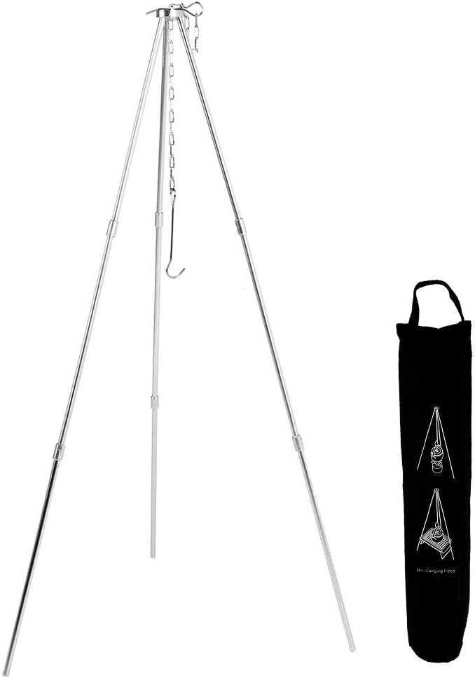 Dioche Grill Dreibein, Tragbares Outdoor-Kochstativ mit verstellbarer Aufhängekette zum Aufhängen vo