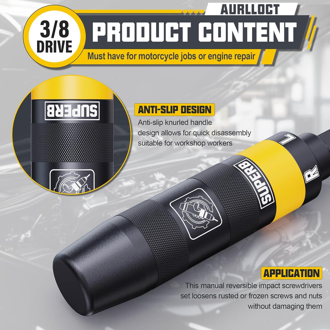 Handschlagschrauber 3/8 Zoll, 13-Tlg Schlagschraubendreher Satz, Reparaturwerkzeug, Schraubenlöser S