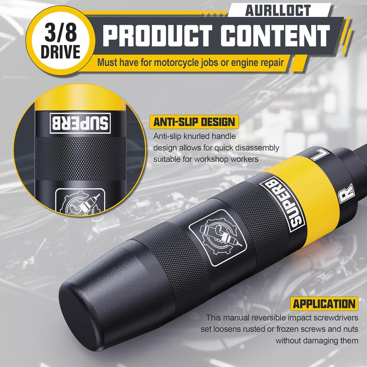 Handschlagschrauber 3/8 Zoll, 13-Tlg Schlagschraubendreher Satz, Reparaturwerkzeug, Schraubenlöser S