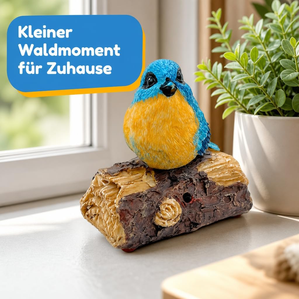 MIJOMA Dekovogel mit Vogelgezwitscher & Bewegungsmelder – Zwitschernder Vogel auf AST, Handbemalt, 1