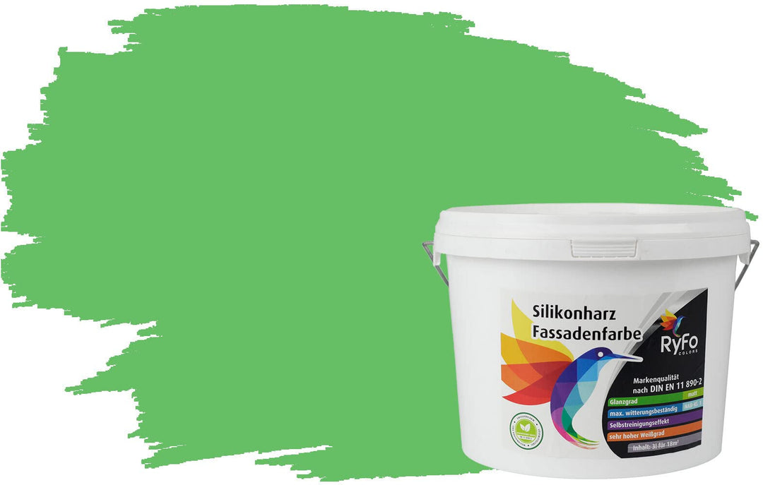 RyFo Colors Silikonharz Fassadenfarbe Lotuseffekt Trend Grüntöne Bambusgrün 3l - bunte Fassadenfarbe