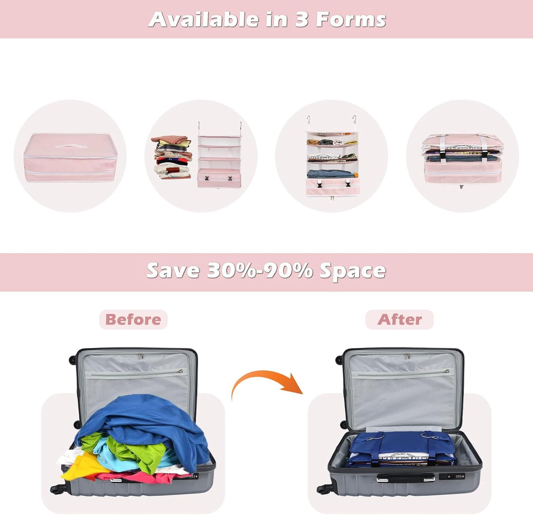 Surblue Kleiderschrank-Organizer zum Aufhängen 3 Ebenen faltbar, waschbarer Oxford-Stoff mit 2 Haken