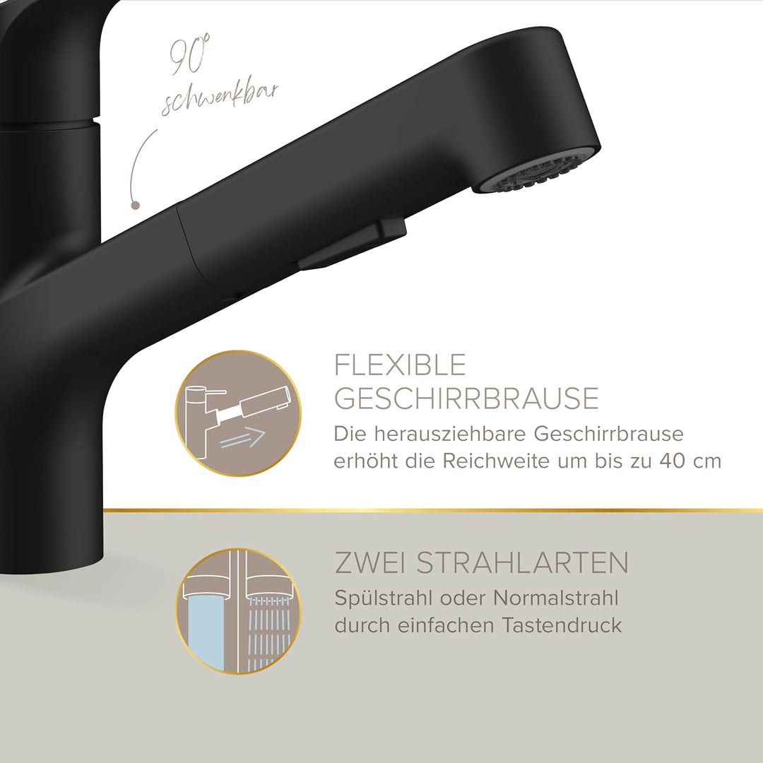 Lenz KOA Küchenarmatur mit Handbrause schwarz 46040851