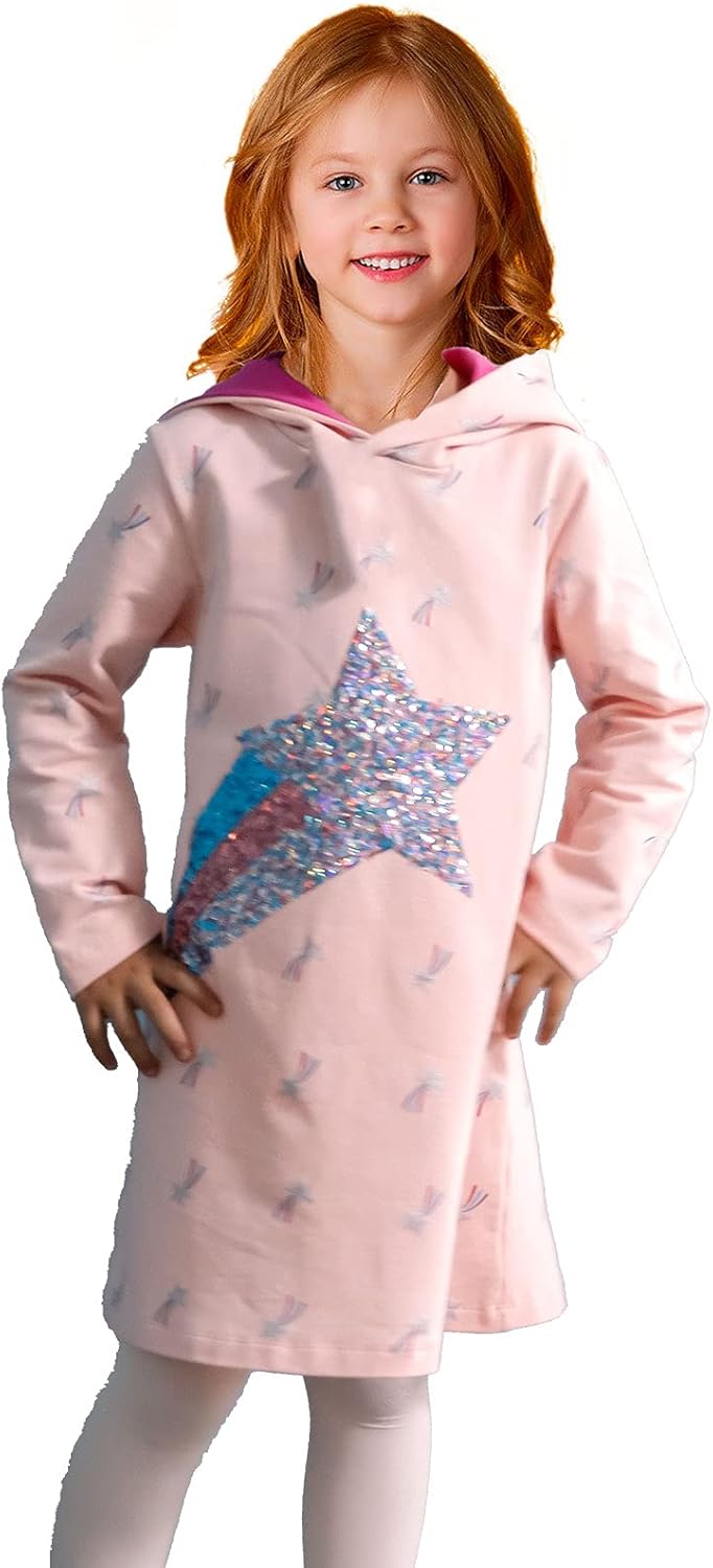 JinBei Mädchen Kapuzenkleid Langarm Kapuzenpullover Baumwolle Pullover Hoodie Sweatshirt Kleid Freiz