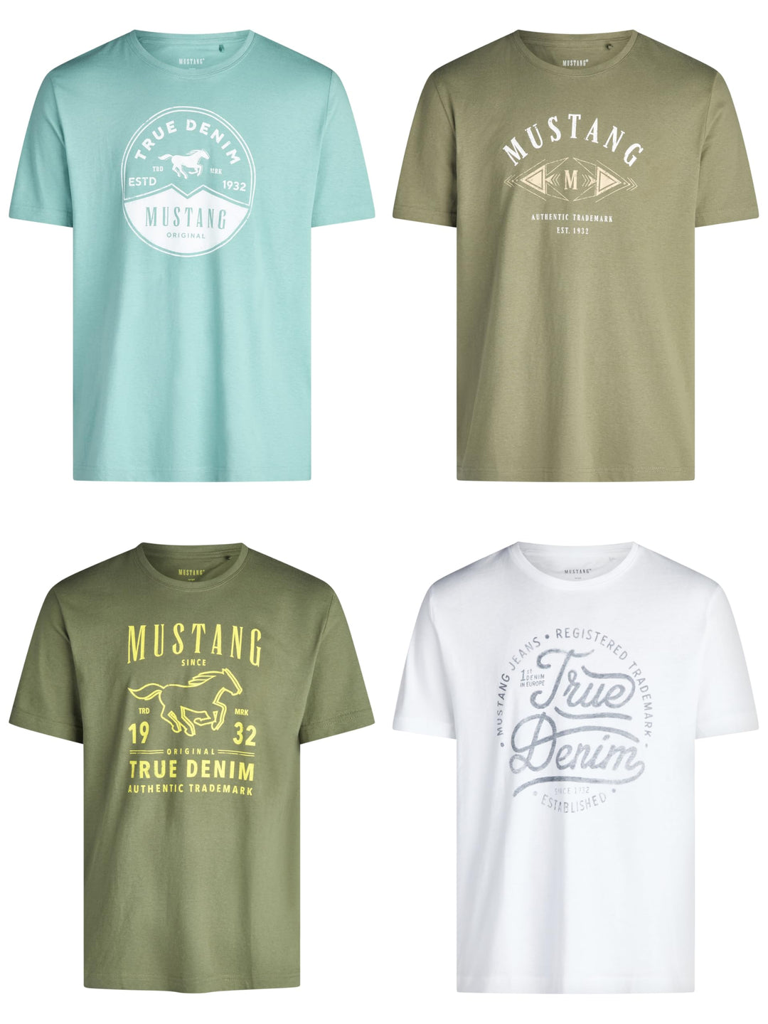 MUSTANG Herren T-Shirt 4er Pack Frontprint O-Neck Rundhalsausschnitt Kurzarm Regular Tee Shirt 100%