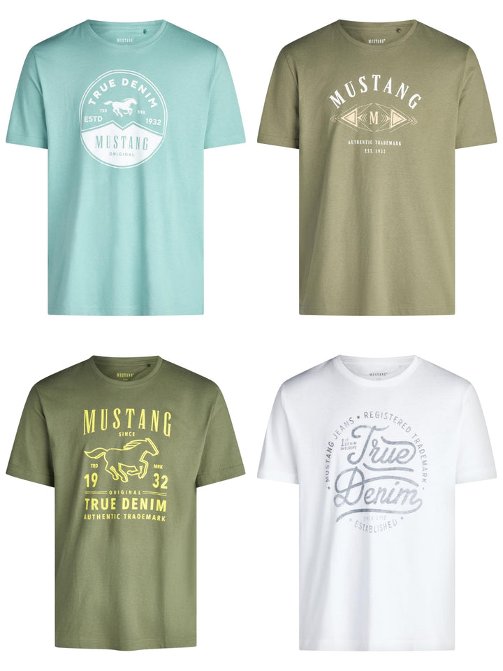 MUSTANG Herren T-Shirt 4er Pack Frontprint O-Neck Rundhalsausschnitt Kurzarm Regular Tee Shirt 100%