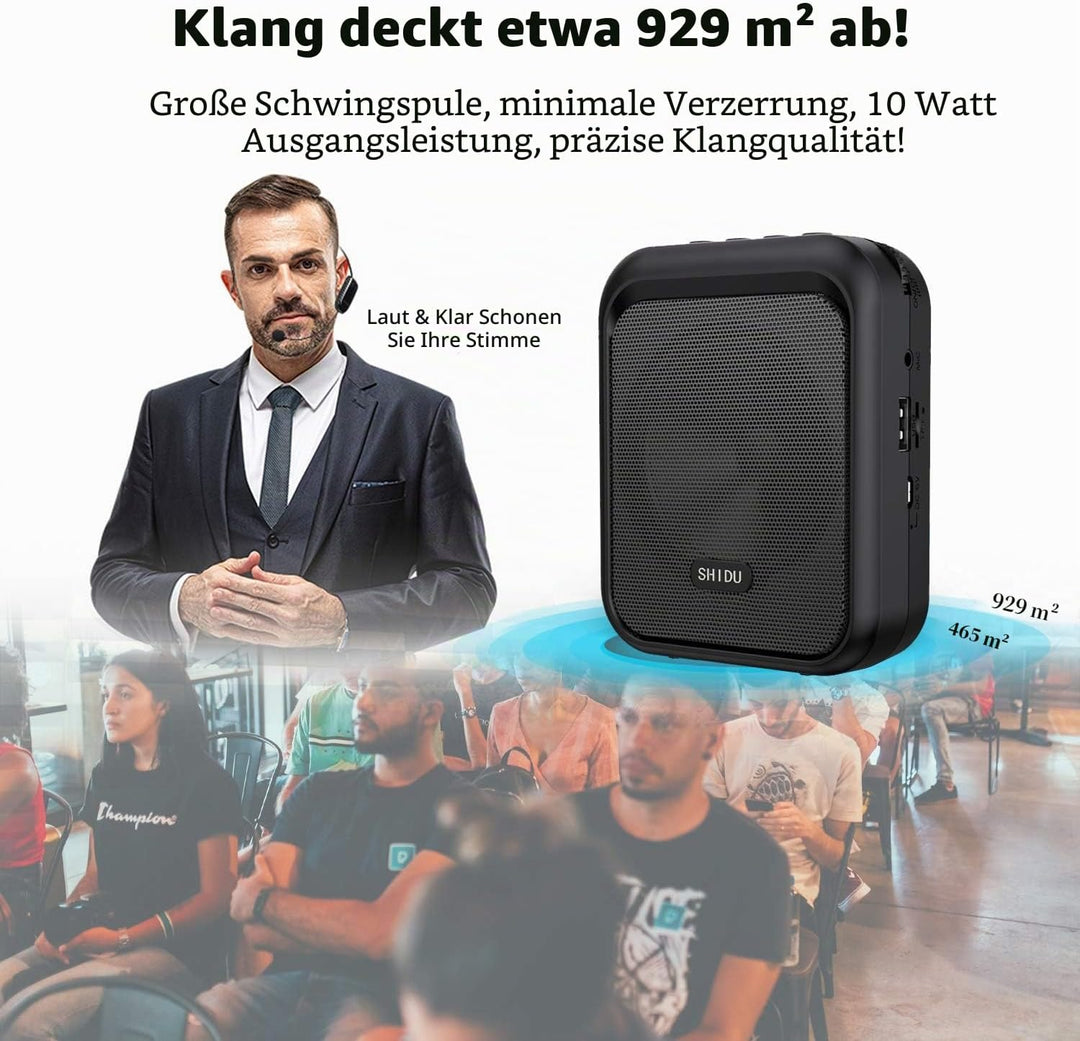 SHIDU Sprachverstärker Tragbarer Bluetooth Lautsprecher mit drahtlosem UHF Mikrofon Headset 10W 1800