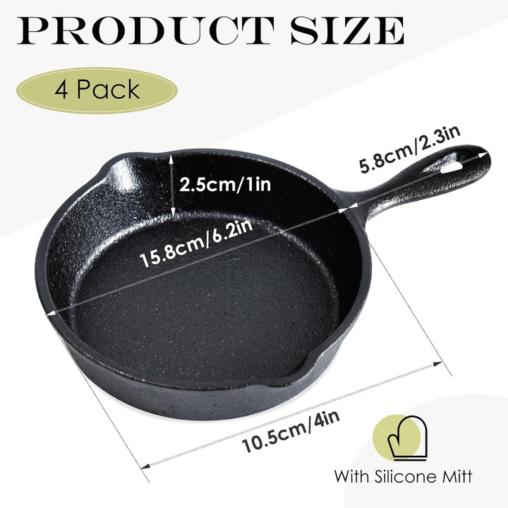 Mini Gusseisenpfanne 10,5 cm 4 Stück Set Schwarz