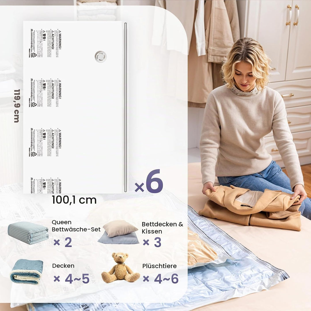 TAILI Vakuumbeutel für Bettdecken 6 Stück Super Gross 120 X 100 CM Vakuumierbeutel für Kleidung, Dec