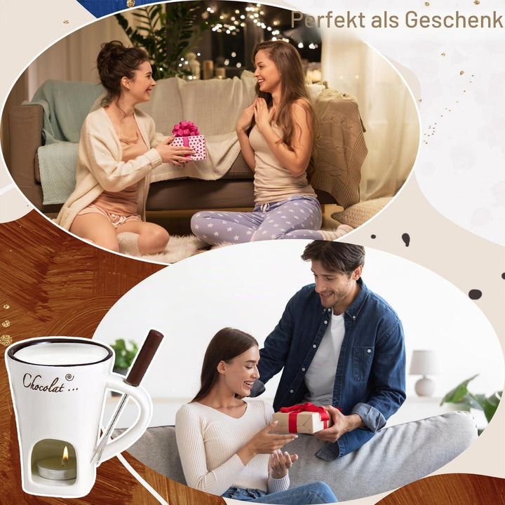 Schokoladen Fondue Becher Set, 130ml Keramik Schokoladenfondue Tasse, Schokoladen-Hot-Pot-Schmelzbec