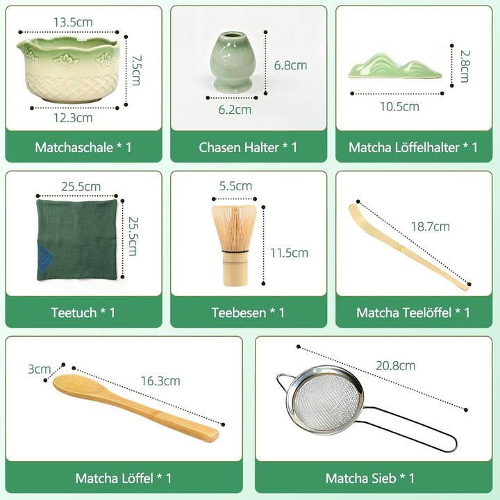 Matcha Set Komplett mit Schale, Bambusbesen, Sieb & Zubehör – Japanisches Matcha Geschenkset für Ein