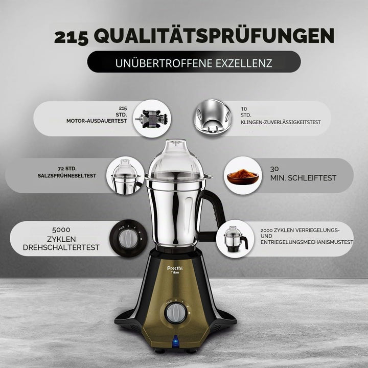 Preethi Titan-Mahlwerk für die Küche, 3 Gläser, 1000 W, Mixie, Schwarz (MG-283)