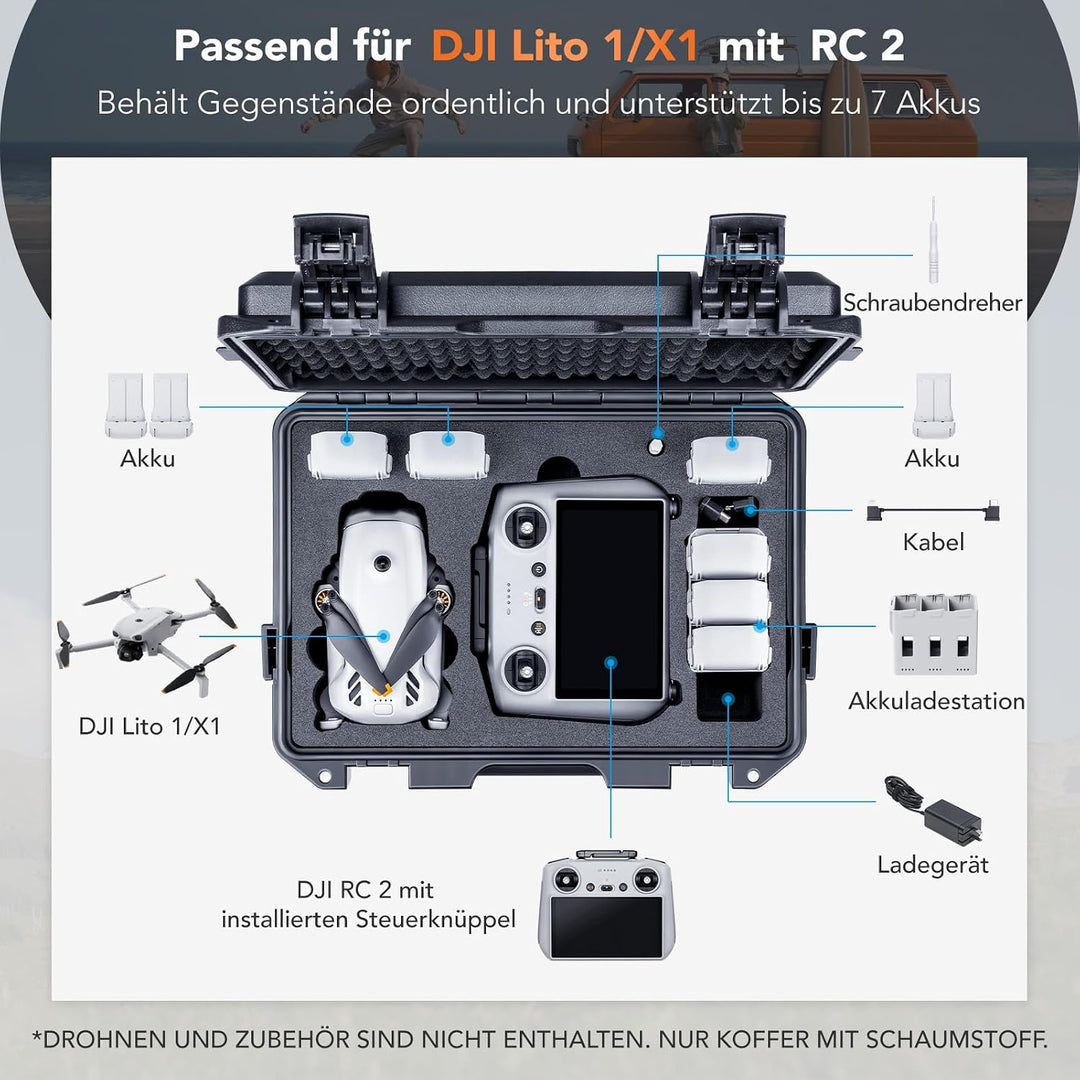 Lykus Titan LT110 wasserdichte Tasche/Koffer/Case für DJI Lito 1/Lito X1 Fly More Combo, RC2/RC-N3,
