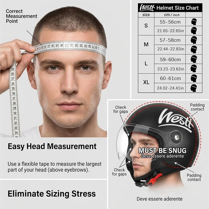 Westt Jethelm mit Visier ECE 22.06 – Leichter Motorradhelm für Damen und Herren – Roller Helm Mopedh