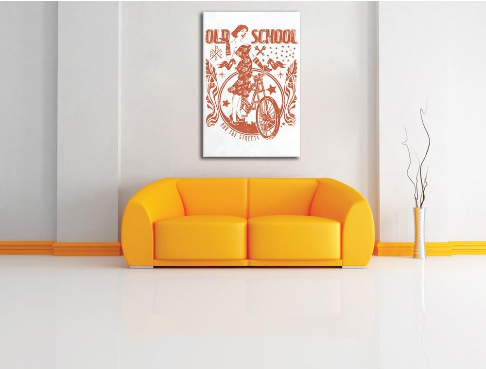 Pixxprint Old School White Bild auf Leinwand, XXL riesige Bilder fertig gerahmt mit Keilrahmen, Kuns