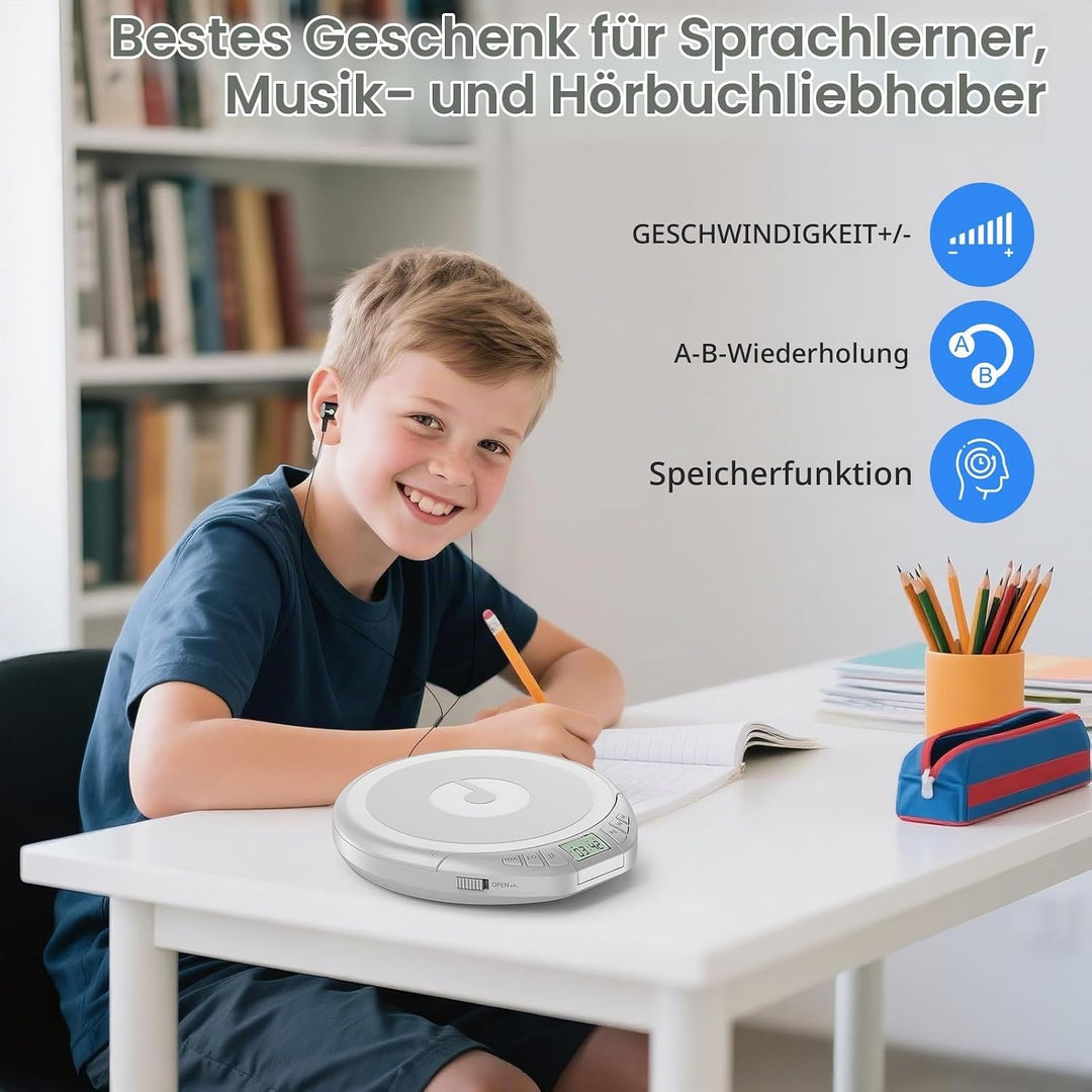 Gueray CD Spieler Tragbarer CD-Player Persönliche CD Players mit Kopfhörer LCD Display Anti-Skip Sch
