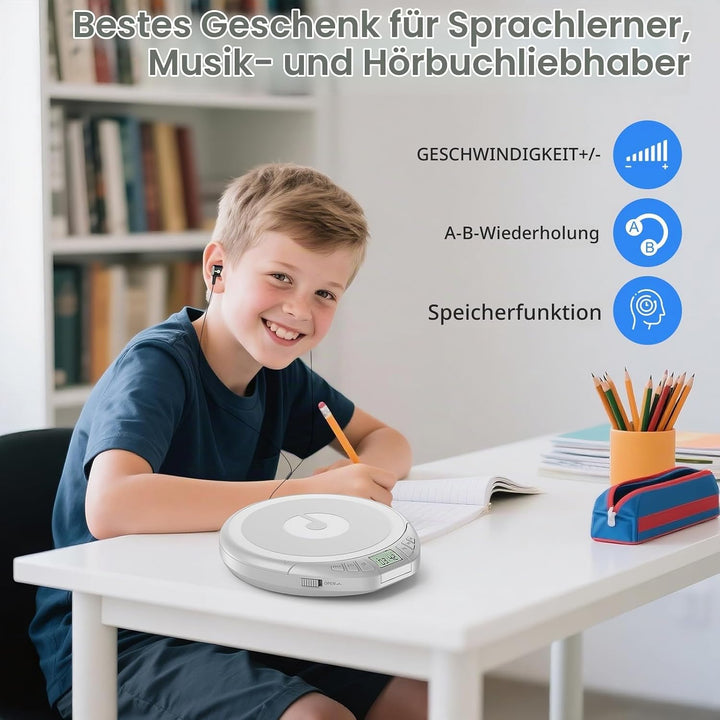 Gueray CD Spieler Tragbarer CD-Player Persönliche CD Players mit Kopfhörer LCD Display Anti-Skip Sch