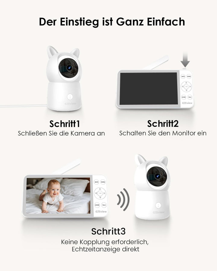 5.5" Babyphone mit Kamera und APP, 2K HD, Nachtlicht Ohren, Nachtsicht, WLAN Video Babyfon, Musik, B