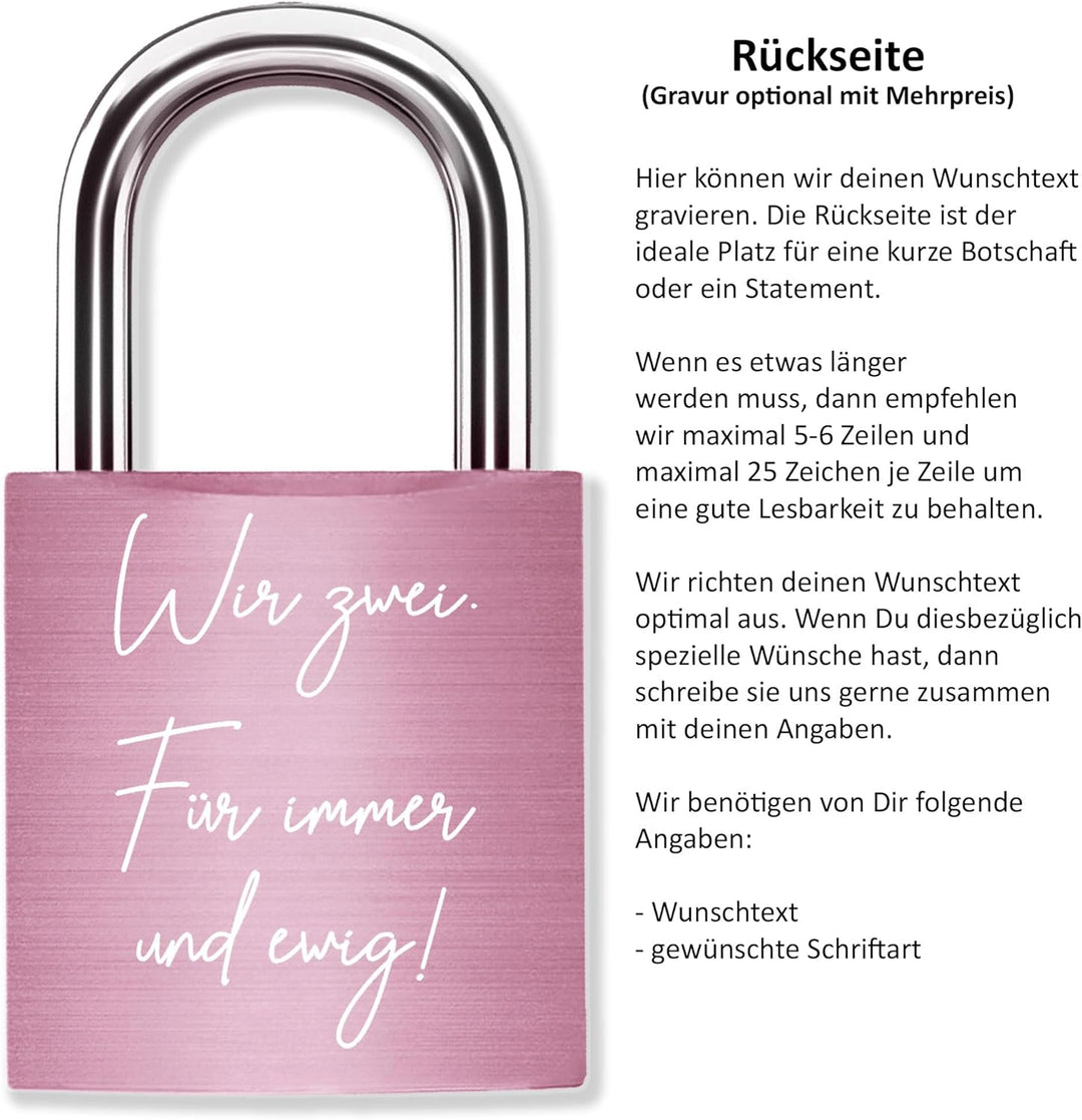 Liebesschloss mit Gravur Kalenderblatt - Rosa - gestaltbar mit vielen Farben & Schriften - Jahrestag