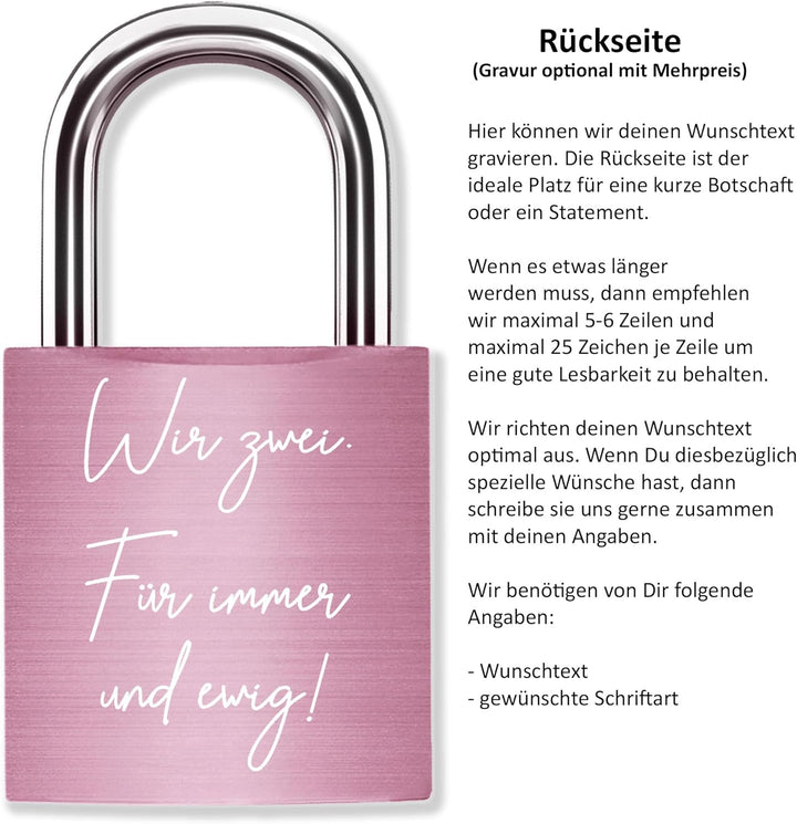 Liebesschloss mit Gravur Kalenderblatt - Rosa - gestaltbar mit vielen Farben & Schriften - Jahrestag