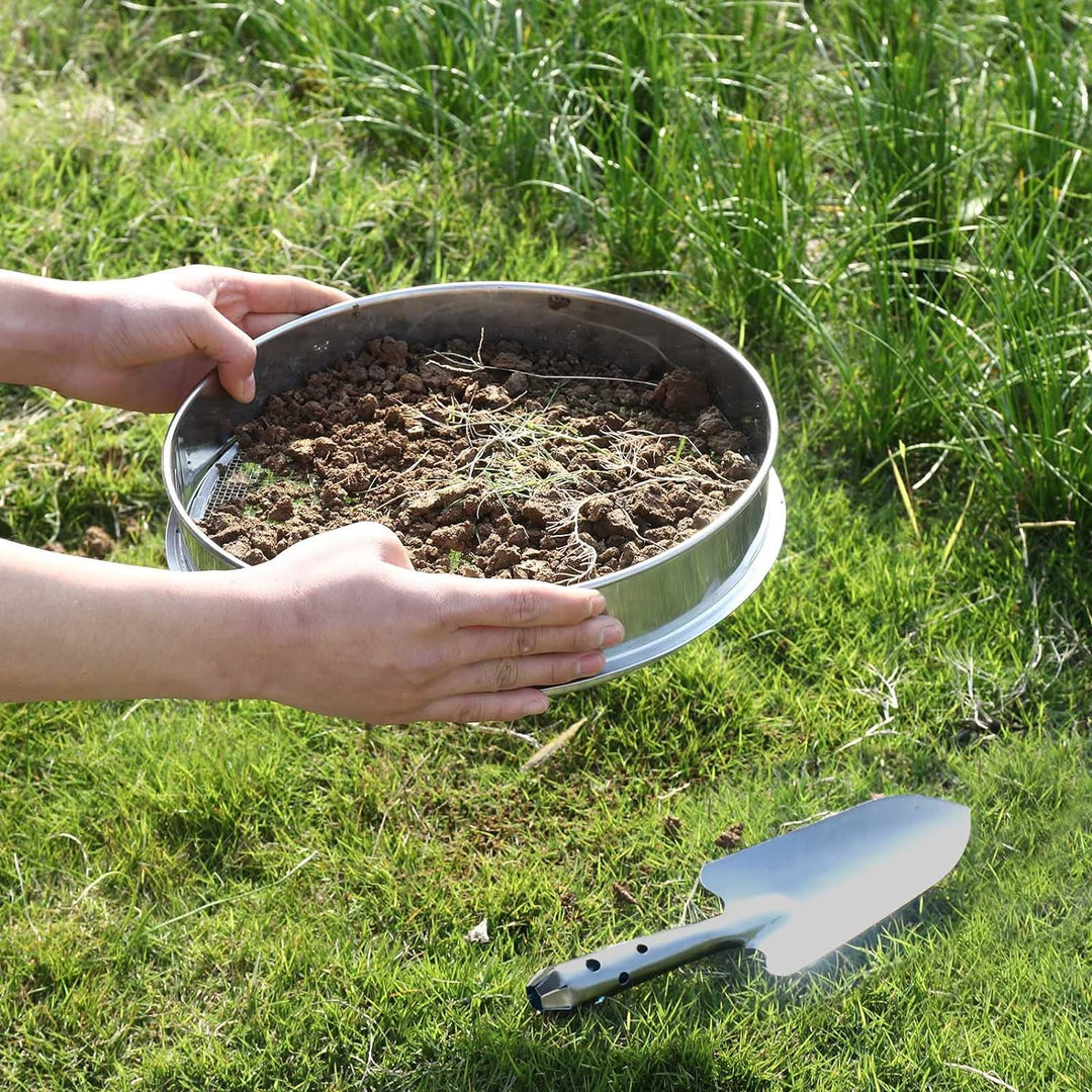 Johgee 5 in 1 Gartensieb aus Edelstahl Witterungsbeständig Sieb, mit 5 austauschbare Siebeinsätze Ø