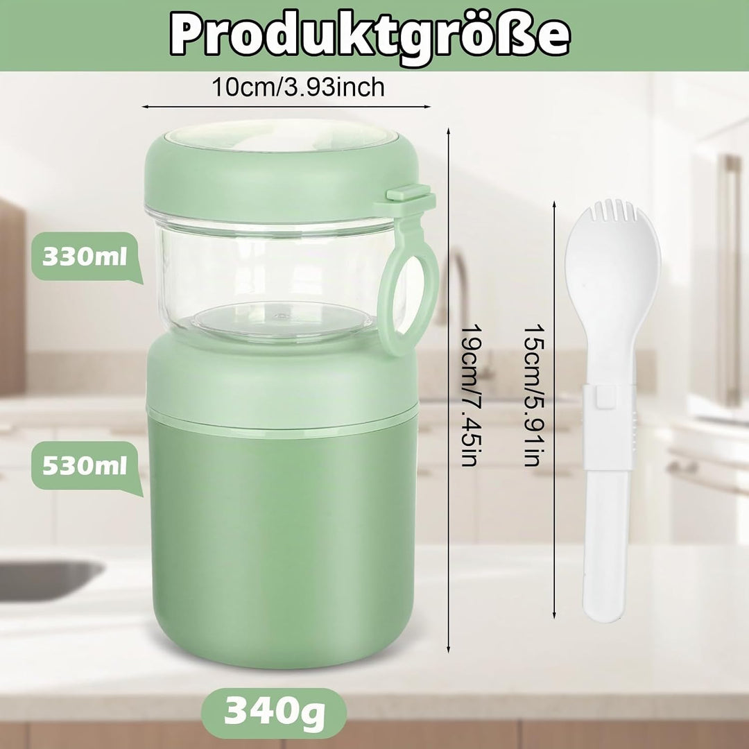 Grosser Edelstahl Müslibecher to Go, Joghurtbecher 530ml+330ml Tragbarer Auslaufsicherer Müslibecher