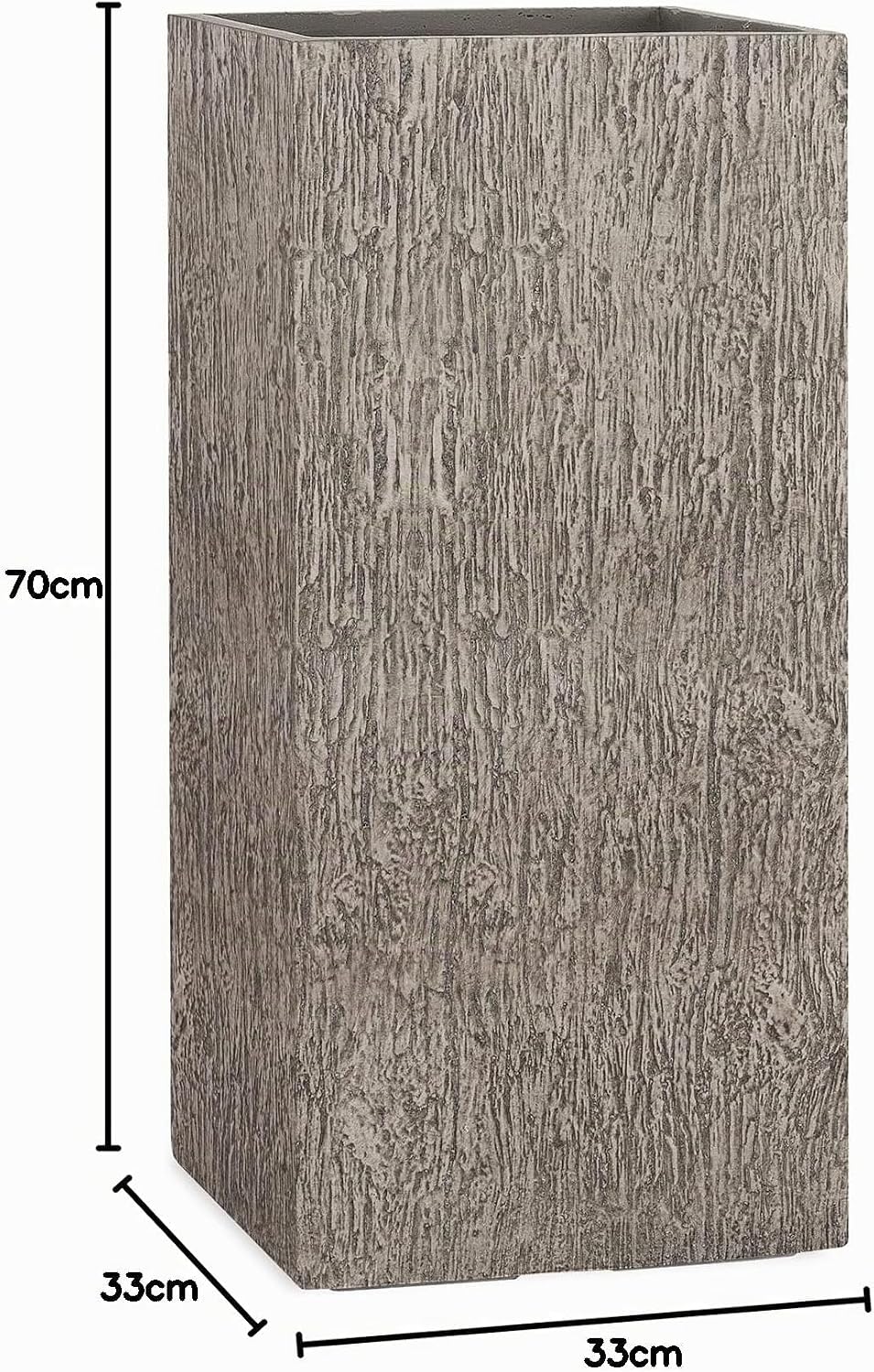 Pflanzwerk® Pflanzkübel Fiberglas Tower Wood Grau 70x33x33cm XXL *Frostbeständig* *UV-Schutz* *Quali