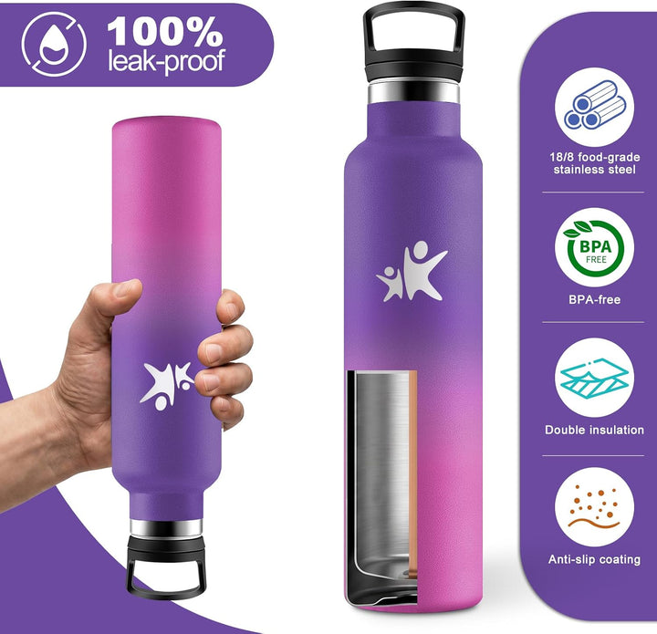 Isolierflasche 1L, Trinkflasche Edelstahl BPA-frei, Einhandöffnung, Auslaufsicher, Kohlensäure Geeig