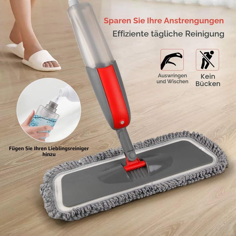 Bodenwischer mit Sprühfunktion, MEXERRIS 410ml Sprühwischer mit 3-Mikrofaserbezug und Schaber, 360 G