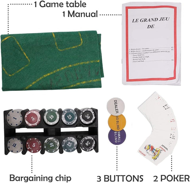 powerking Pokerset für Texas Holdem, Blackjack 200 Chips Pokerset mit Tischdecke Spiel für Familie F