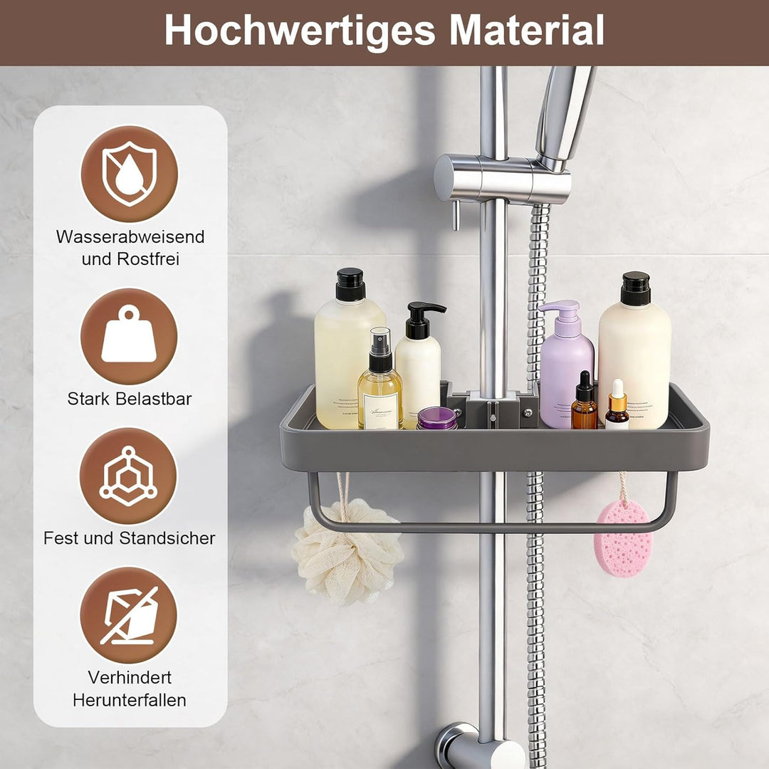 prota Duschablage Ohne Bohren, Aluminium Duschregal mit 2 Haken, Stabiles Rutschfestes Grosses Regal