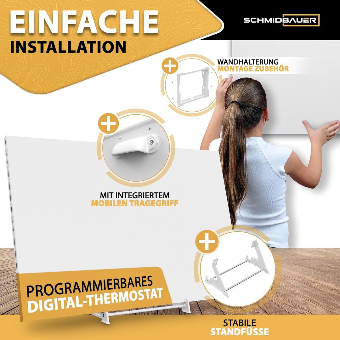 SCHMIDBAUER® Infrarotheizung Hybrid 450 Watt - integr. Thermostat/Standfuss - Infrarottechnik mit Ra