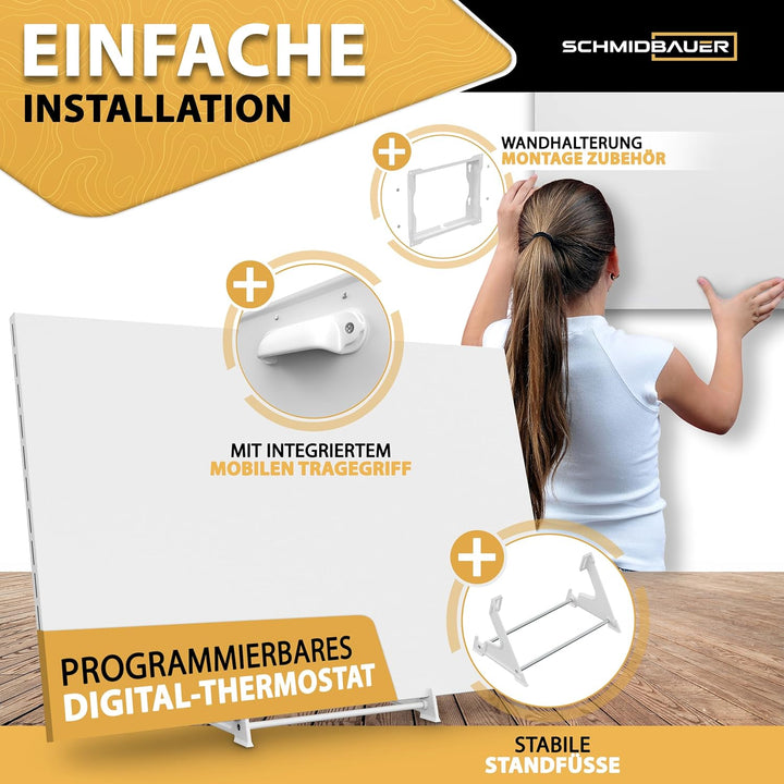 SCHMIDBAUER® Infrarotheizung Hybrid 450 Watt - integr. Thermostat/Standfuss - Infrarottechnik mit Ra