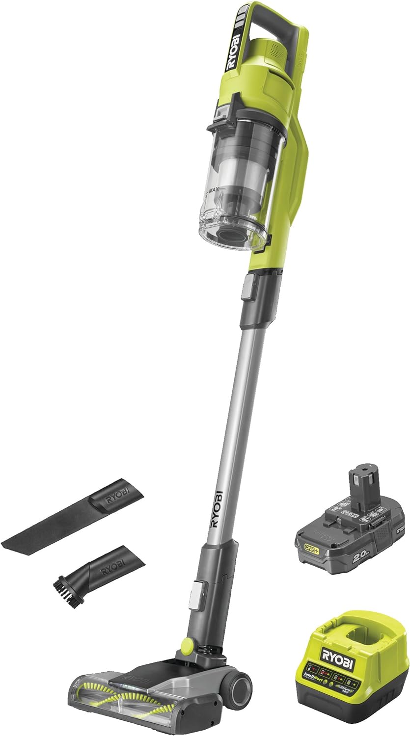 RYOBI 18 V ONE+ Akku-Bodenhandsauger RSV18-120G (30 AirWatt Saugleistung, 820 l/min Luftstrom, 24 cm