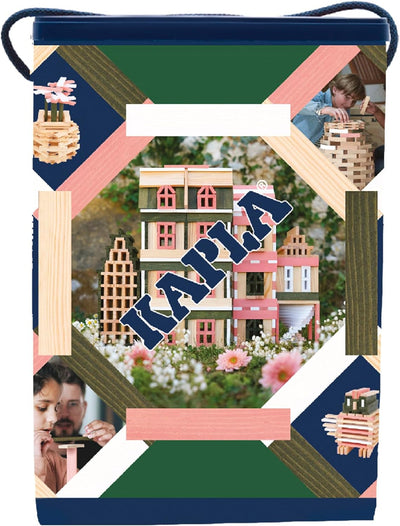 KAPLA Fass Frühling 200 farbige Plättchen (Grün, Rosa und Weiss), Holzspielzeug, Bauspiel, ab 2 Jahr