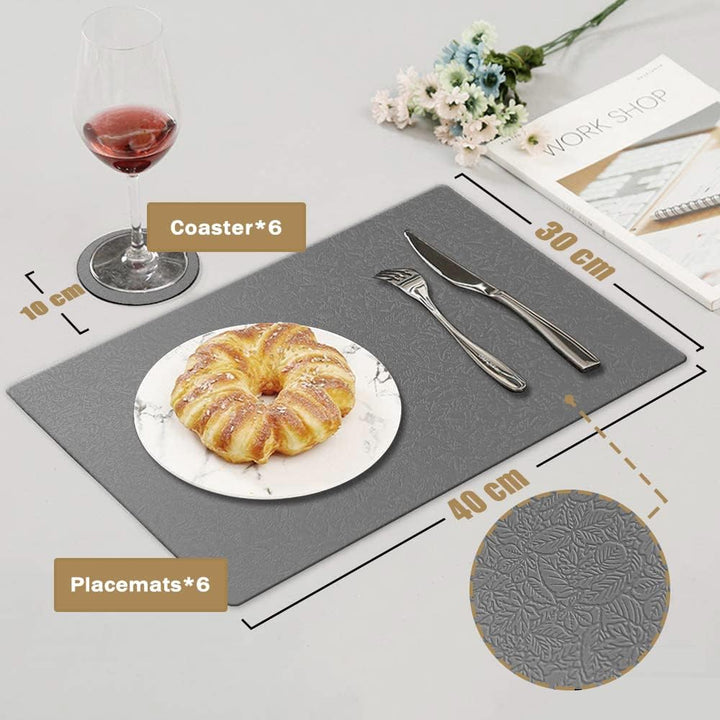 KERYCHIN Platzset aus Silikon und Rund Untersetzer Set mit Blattmuster, Hitzebeständig 230°C, Rutsch