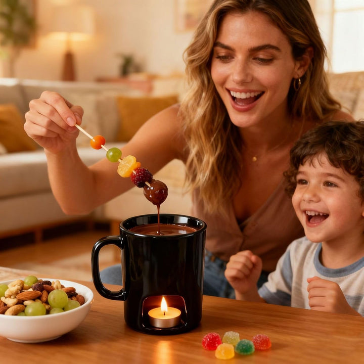 Schokofondue Tasse, Becher Zum Schmelzen Von Schokolade, Keramik Schokoladenfondue Tasse Mit 2xGabel