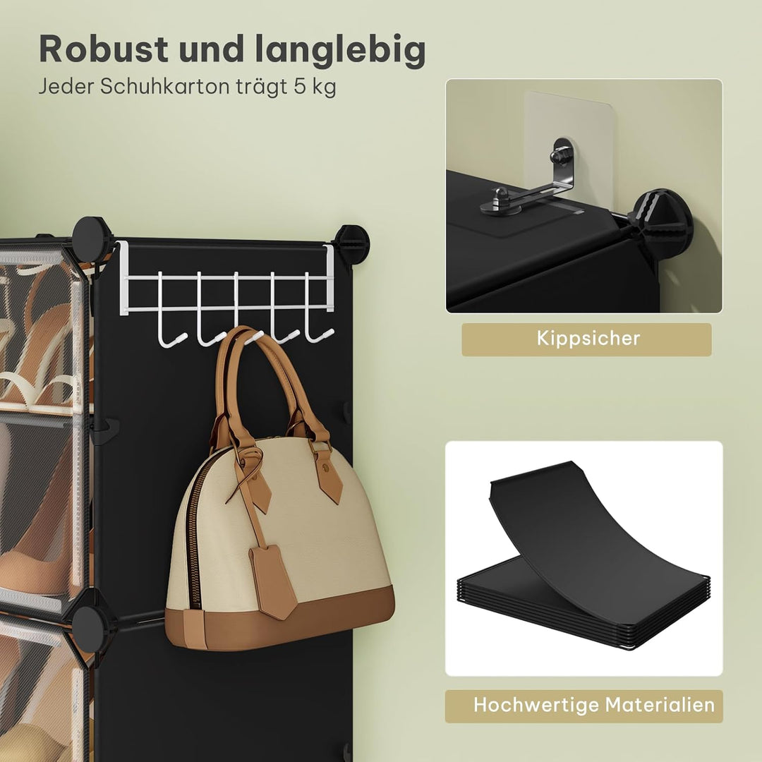 WOLTU Schuhregal, Schuhschrank mit 4 Fächern, Platzsparend, Mit Haken, Schuhablage Kunststoff, für F