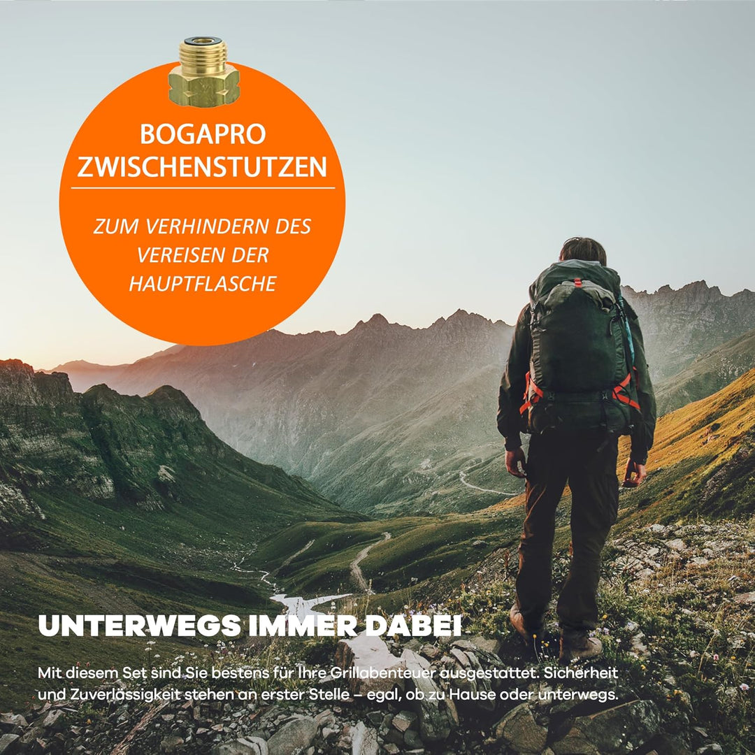 BOGAPRO Anti Vereisung Set - 2 Flaschen BBQ Adapter für mehr Reichweite inkl. Polybeutel