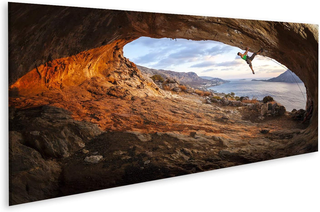 islandburner Bild auf Leinwand Männlicher Klettererdach Höhle Sonnenuntergang Bilder Wandbilder Post