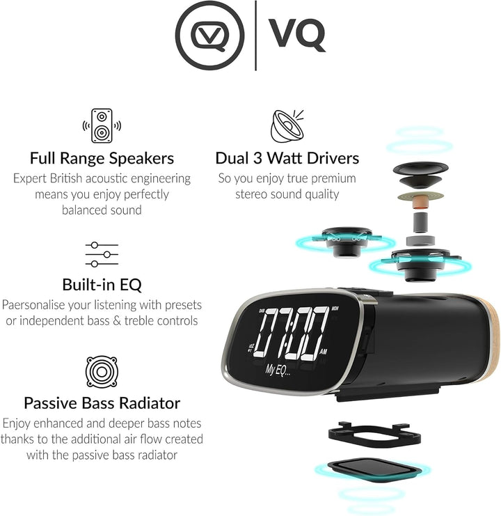 VQ Lark Digitalradio DAB und DAB+ mit FM, Bluetooth, Aux, Zwei USB-Anschlüssen und Weckfunktion - Gr