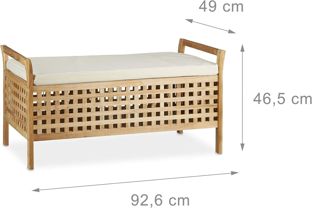 Relaxdays Sitzbank Walnuss mit Stauraum HBT: 46,5 x 92,6 x 49,0 cm Schuhtruhe aus Holz Sitzkommode m