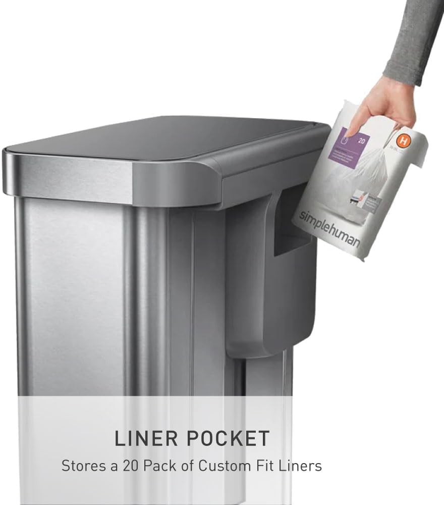 simplehuman CW2080 45 Liter, rechteckiger Treteimer mit Beutelfach, Mülleimer Küche, gebürsteter Ed