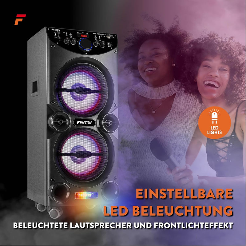 Fenton LIVE2104 - Karaoke Anlage mit 2 Mikrofonen, Bluetooth Karaoke Box, Fernbedienung, MP3-Player