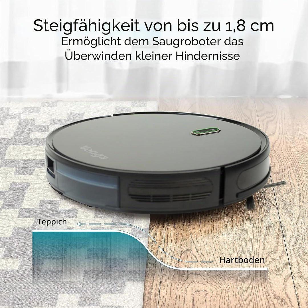 Venga! Saugroboter mit Wischfunktion, Einfach zu Bedienen, 6 Reinigungsmodi, Leise, Schwarz, VG RVC