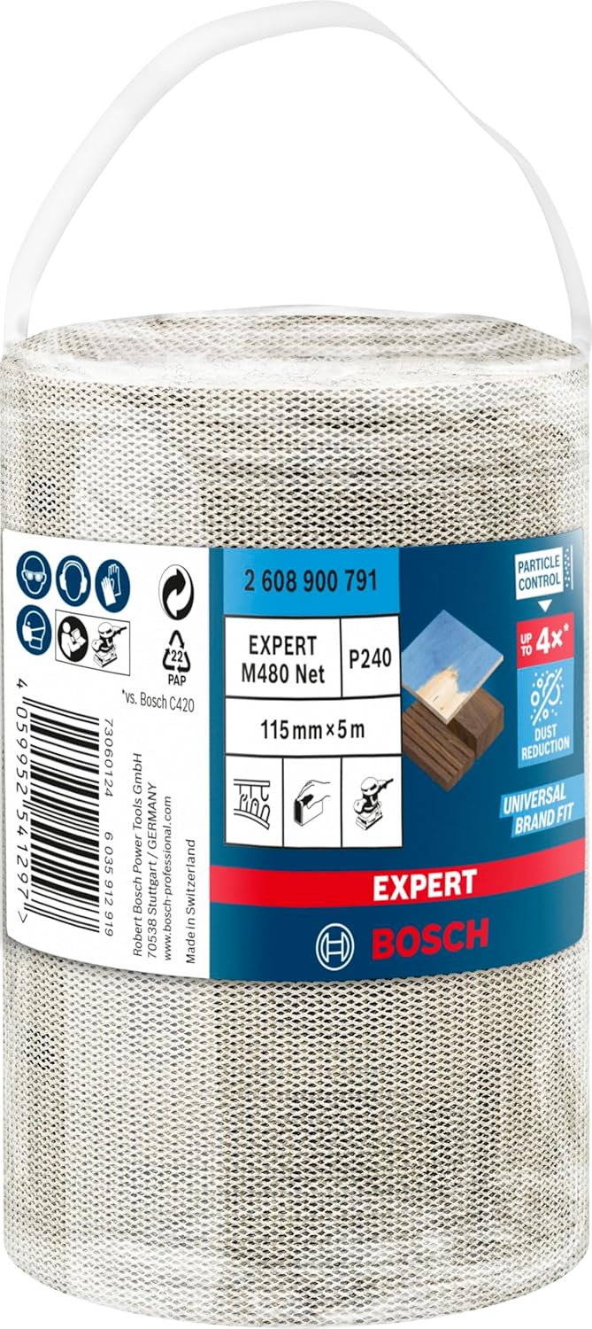 Bosch Accessories 1x Expert M480 Netzstruktur Schleifrolle (für Hartholz, Farbe auf Holz, Breite 115