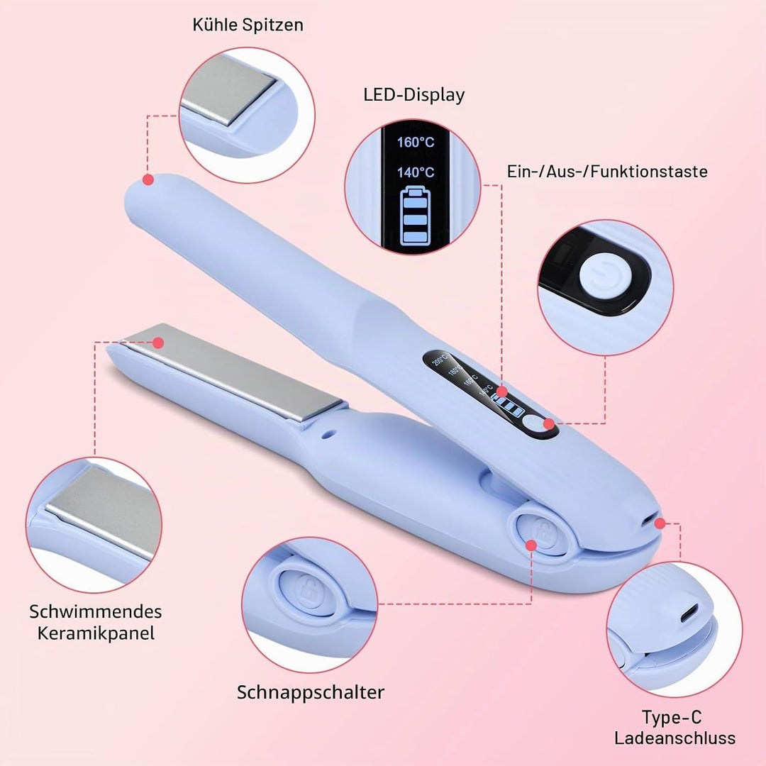 Glätteisen Kabellos 2 in 1 Glätten & Locken, USB Haarglätter mit 4000mAh Akku, 4 Temperaturstufen (1