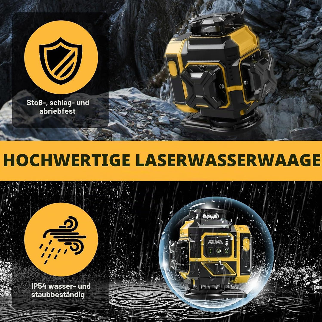 Kreuzlinienlaser mit Stativ 1M, Linienlaser 16 Linien 4D, 4x360 Grad Grün Selbstnivellierend Laser W